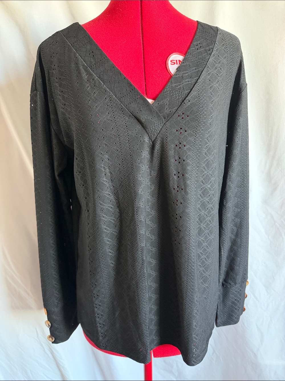 Women's Black V-Neck Long Sleeve Sweater